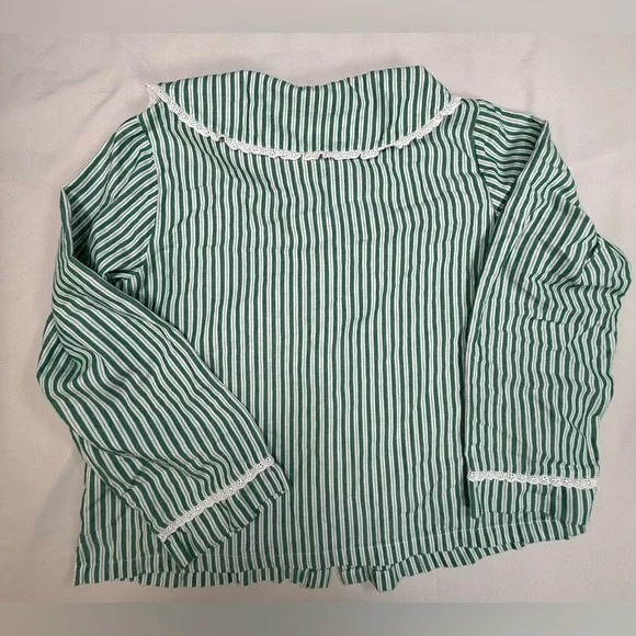 Rachel Ashwell Green Striped Cotton Pajama Set with Lace Trim -Women's Sleepwear - Picture 7 of 16